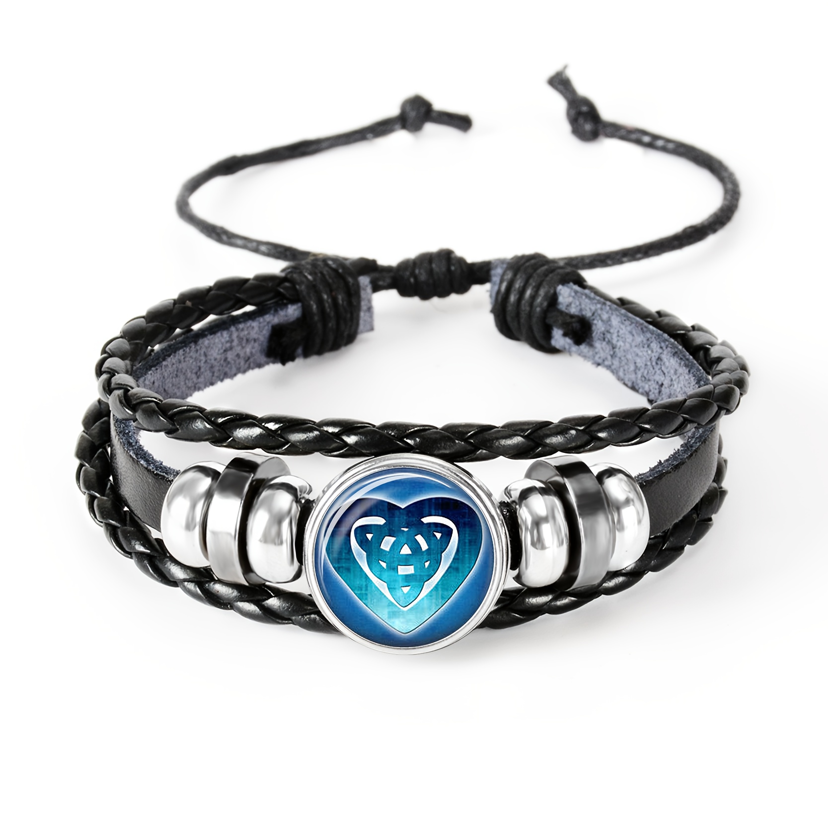 Men's Blue Circular Emblem Bracelet, Heart Pattern Design